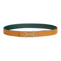 HERMES Calfskin Leather Belts Women's Brown Green Width 2.4CM