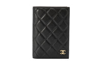 CHANEL Grained Litchi Cow Leather Passport And Card Holder Combo Women's Black