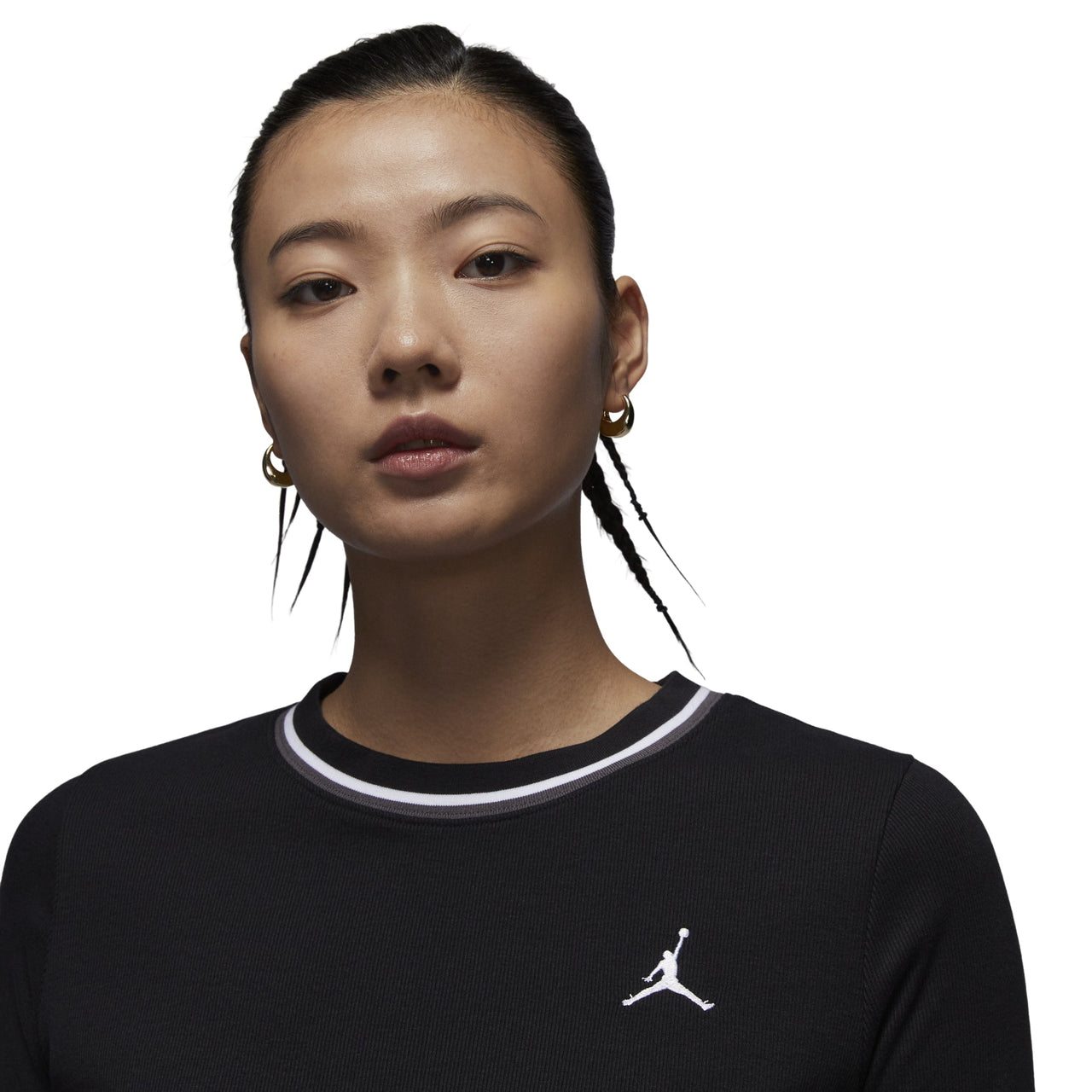 (WMNS) Air Jordan Knit Crop T-shirt Asia Sizing 'Black White' FV7090-010