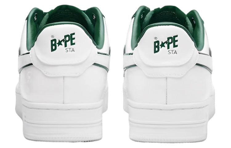 (WMNS) A BATHING APE Bape Sta Leather Low 'White Green' 1J30-291-017-GREN