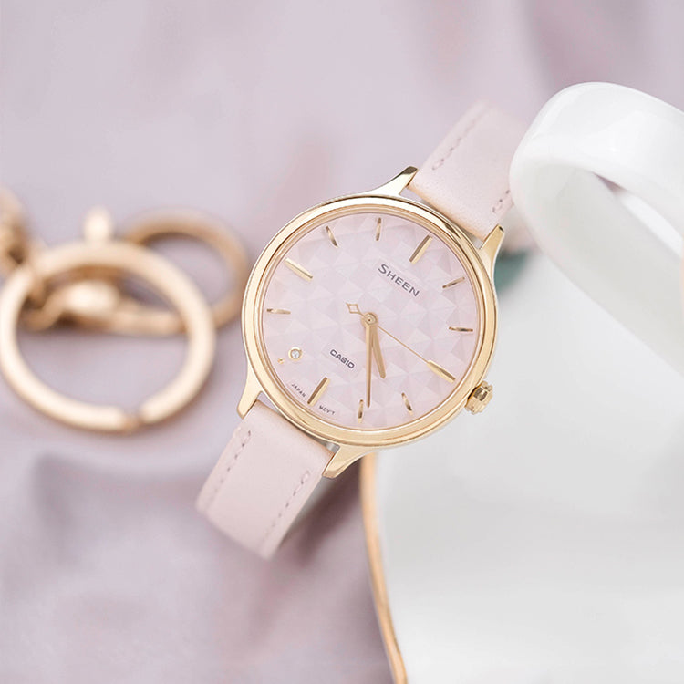 Casio Sheen Minimalistic Rhombus Analog Watch 'Gold Pale Pink' SHE-4545GL-4AUPR-PERSON
