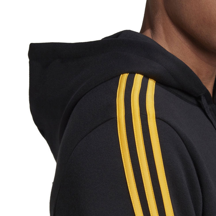 adidas 3 Stripes Fleece Hoodie 'Black Yellow' GD5232