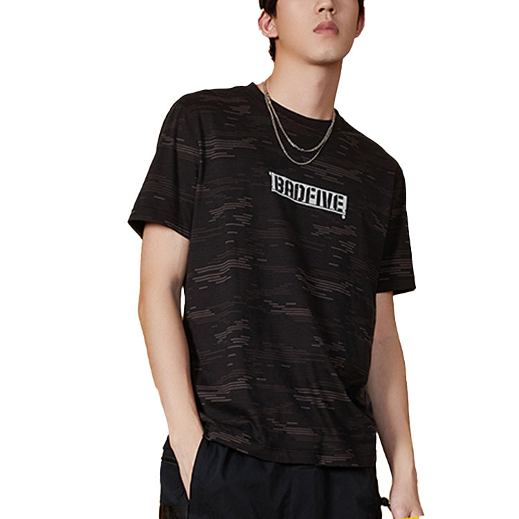 Li-Ning BADFIVE Sports Round Neck Short Sleeve Black Camouflage AHSQ239-3