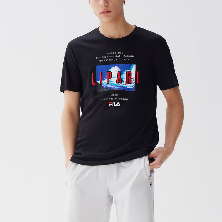 FILA Letter Pattern Round Collar Male Black F11M128109F-BK