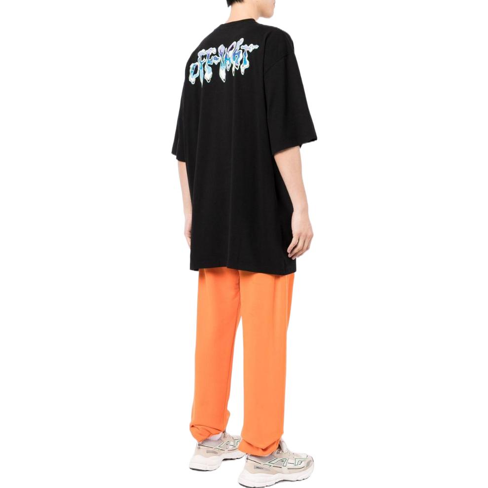 Men's Off-White SS22 Logo Printing Round Neck Short Sleeve Black T-Shirt OMAA125S22JER0061045