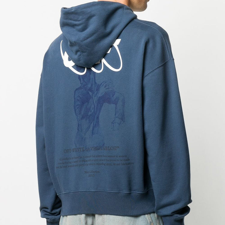 Off-White Logo Applique Hooded Sweater Men's Blue OMBB037F20FLE0074901