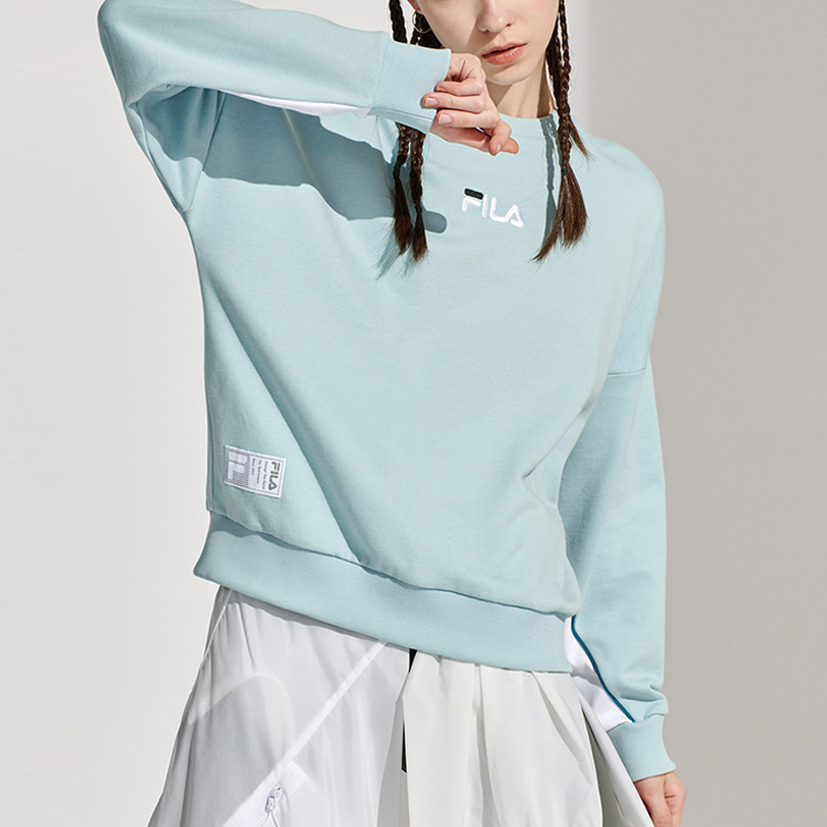 (WMNS) Fila Embroidered Logo Printing Loose Sports Round Neck Hoodie Blue T11W113211F-LB