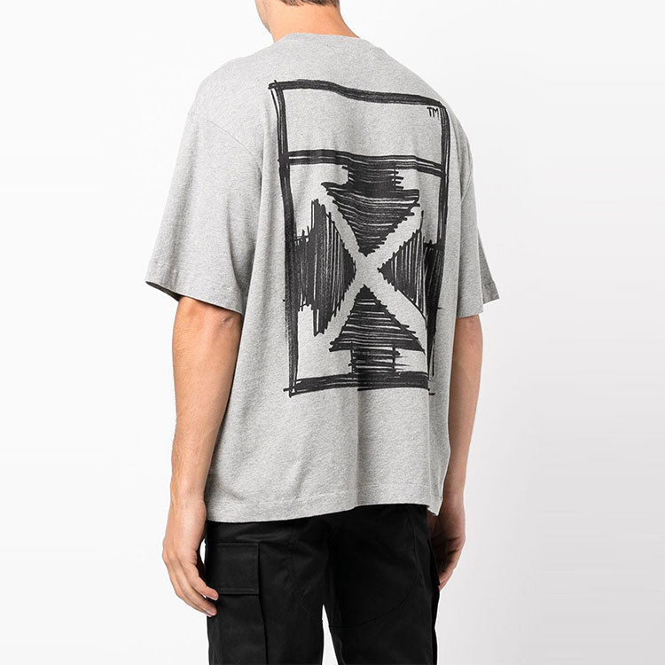Men's Off-White FW21 Logo Printing Short Sleeve Loose Fit Gray T-Shirt OMAA120F21JER0110810