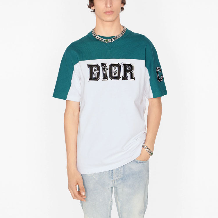 Men's DIOR x KENNY SCHARF Crossover SS21 Knit Colorblock Short Sleeve Dark Blue 193J646A0554-C680