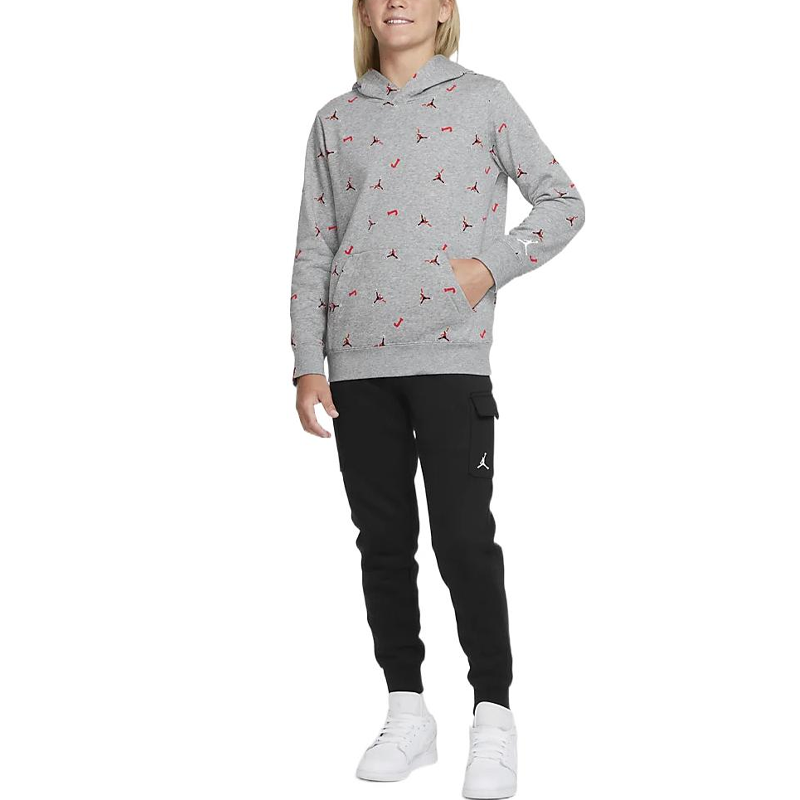 (GS) Air Jordan Full Print Logo Fleece Loose Boy Gray DQ8007-091