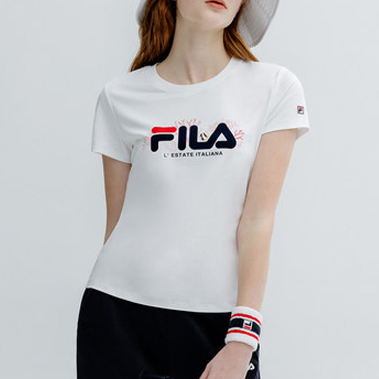 (WMNS) FILA Athleisure Casual Sports Printing Short Sleeve White F11W928129F-WT
