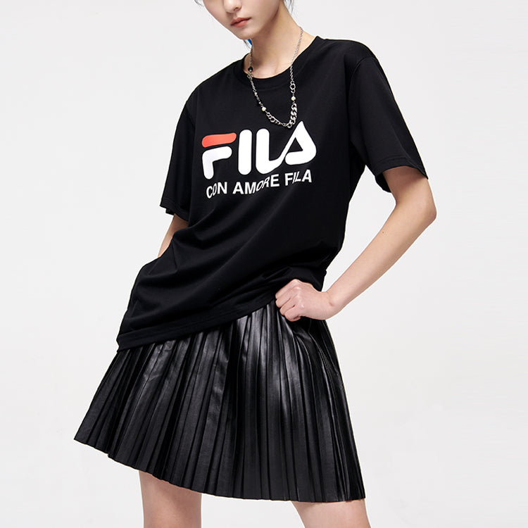 Men's FILA FUSION Logo Printing Round Neck Short Sleeve Carbon Black T-Shirt T11M829150E-BK