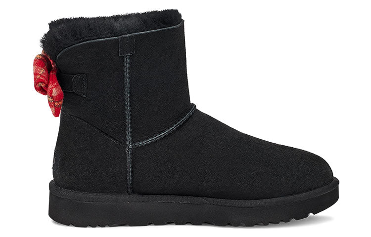 (WMNS) UGG Mini Bailey Bow Plaid Ribbon 'Black Red' 1119115-BLK
