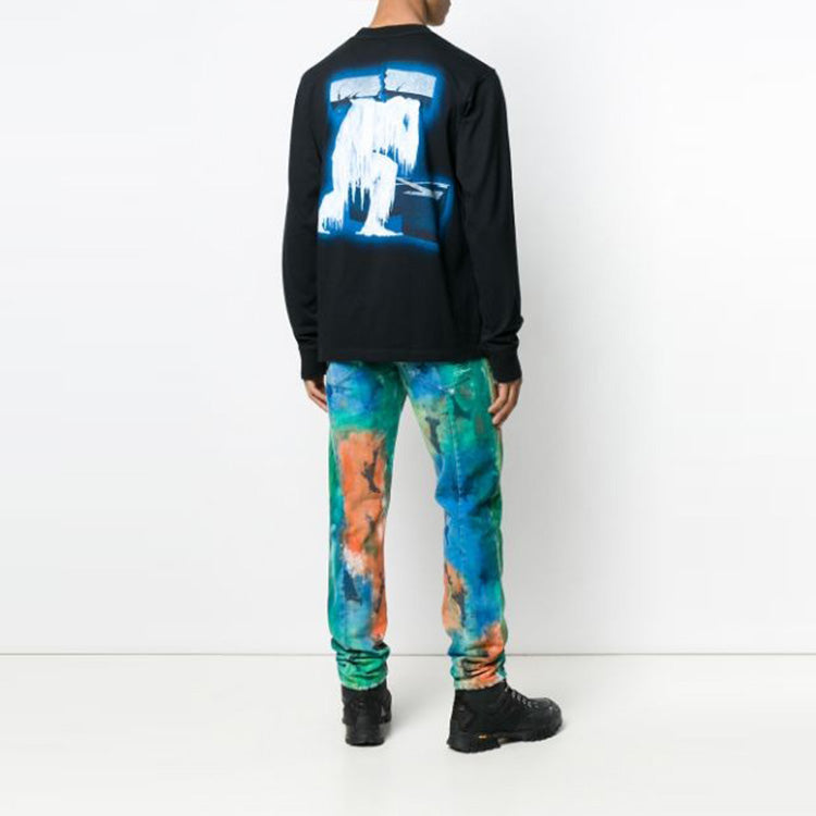 Men's Off-White Ice Man Round Neck Loose Long Sleeves Black T-Shirt OMAB021R191850011088