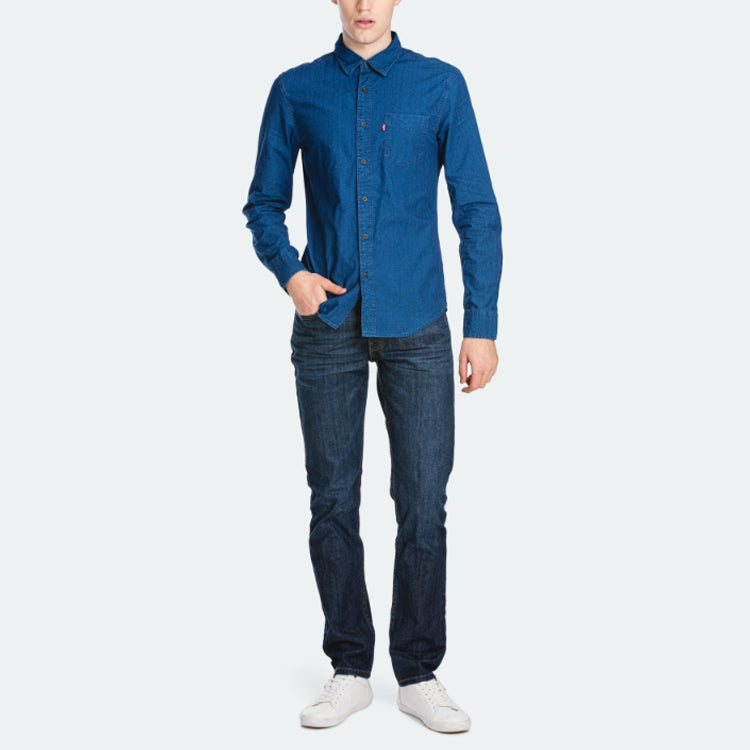 Men's Levis Solid Color Long Sleeves Shirt Blue 86619-0006