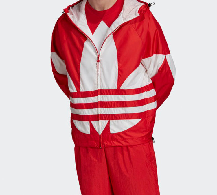 adidas originals Big trefoil Stripe Large Logo hooded Casual Jacket Red FM7076