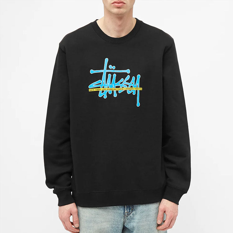Men's Stussy International Crew Classic Logo Round Neck Black 1914482BLAC