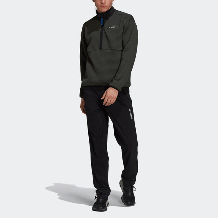 Men's adidas Terrex Outdoor Sports Half Zipper Stand Collar Sports Jacket Dark Brown GQ3683