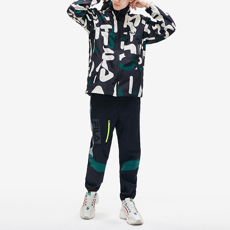 Men's FILA Full Print Casual Woven Hooded Jacket Black F11M219707F-ZA