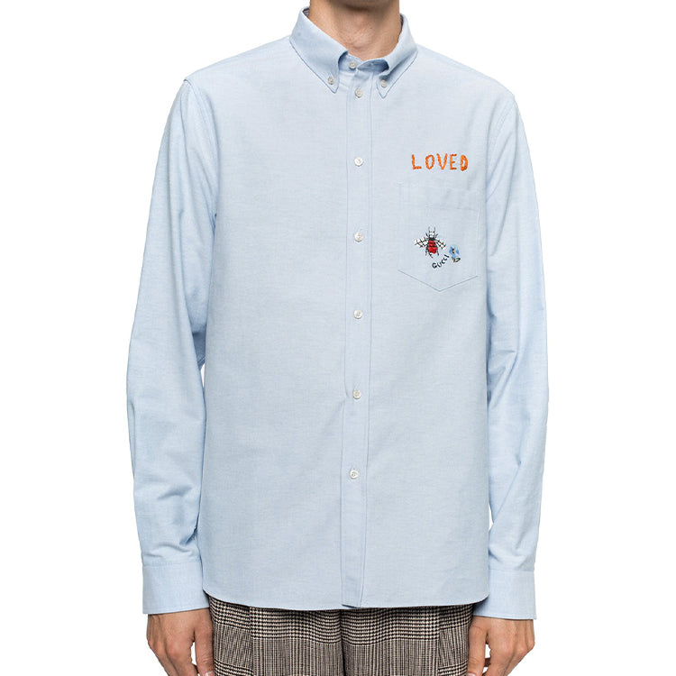 Gucci MENS Oxford Cotton Chest Letter Embroidered Shirt LightBlue 574534-ZABZS-4910