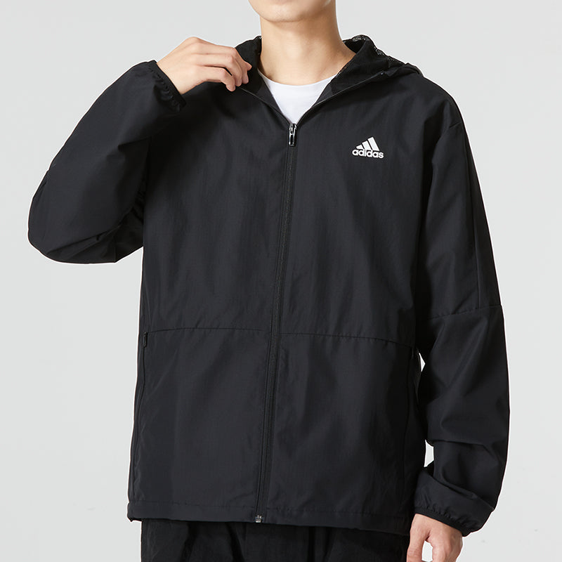 Men's adidas Mh Lite Wvjkt Athleisure Casual Sports Hooded Solid Color Woven Jacket Autumn Black HM2976