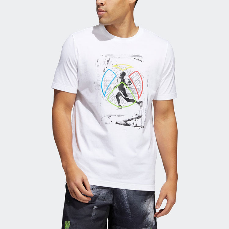 adidas Casual Breathable Printing Round Neck Short Sleeve White HE4905
