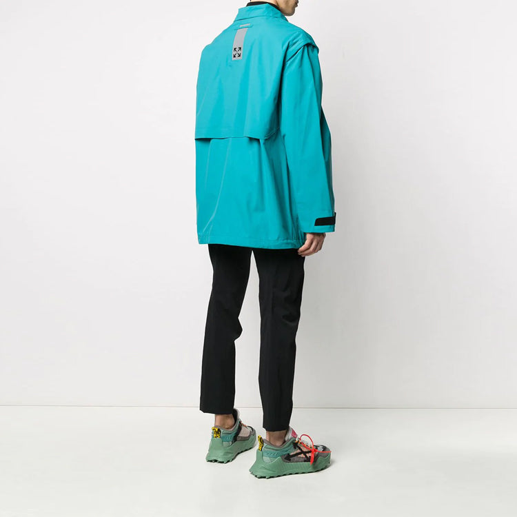 Men's Off-White Functional Material Detachable Windproof Jacket Loose Fit Lake Blue OMKI005R20G390043991