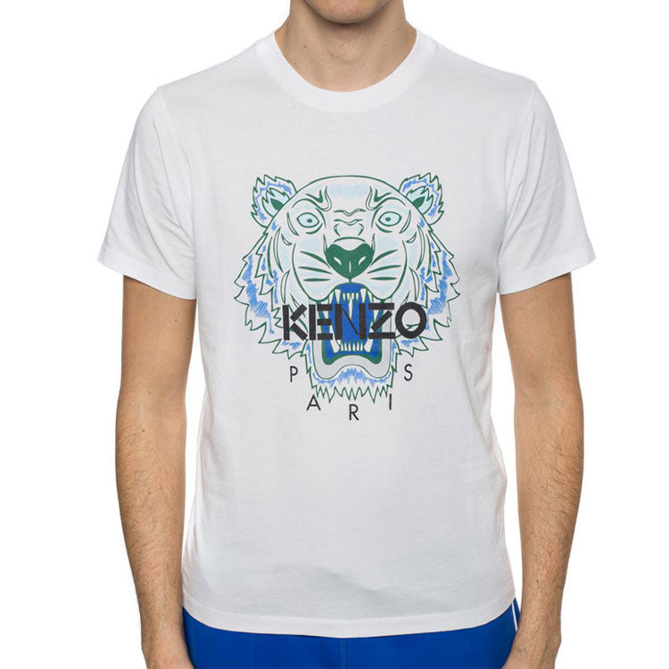 Men's KENZO Cotton Tiger Head Printing Short Sleeve White 5TS050-4YA-01