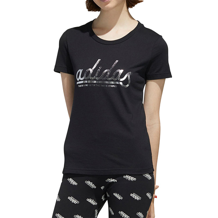 (WMNS) adidas Alphabet Logo Printing Cotton Short Sleeve Black FM6176