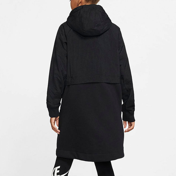 (GS) Nike Logo Printing Fleece Hooded Mid-Length Sports Girls Black Jacket BV3058-010