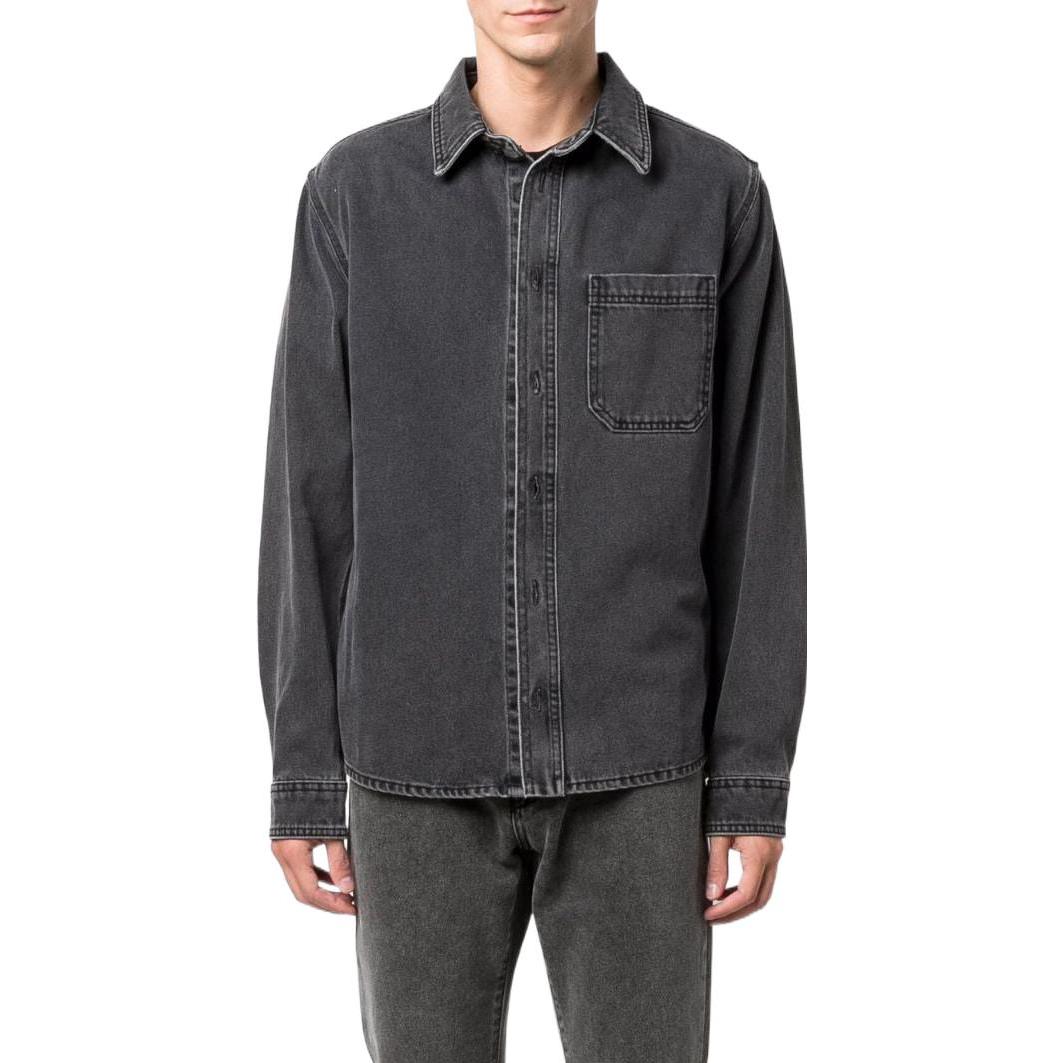 Men's Off-White SS22 Lapel Long Sleeves Denim Gray Shirt OMYD027F21DEN00206010601