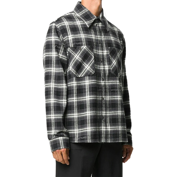 Off-White Arrow Printing Plaid Long Sleeves Shirt Black OMGA133E20FAB0011010