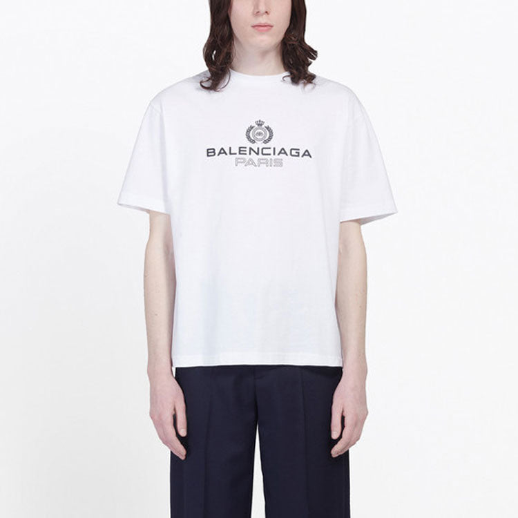 Men's Balenciaga BB Paris Printing Round Neck Short Sleeve Retro Version White 594579TGV609000