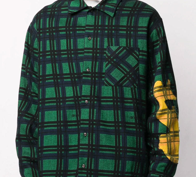Off-White Flannel melts Printing Long-sleeved Shirt Men Green OMGA110S20H480314460
