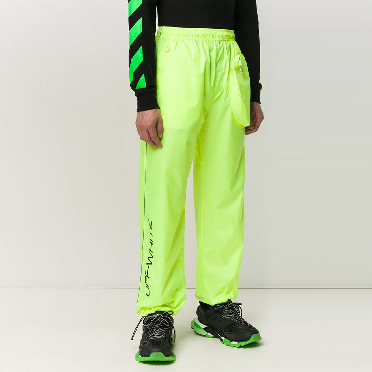 Off-White Casual Zipper Pocket Logo Printing Sports Pants/Trousers/Joggers Loose Fit Green OMVI002R20D160316210