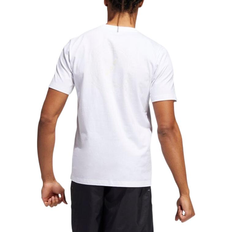 Men's adidas Solid Color Logo Printing Round Neck Sports Pullover Short Sleeve White T-Shirt HG4432