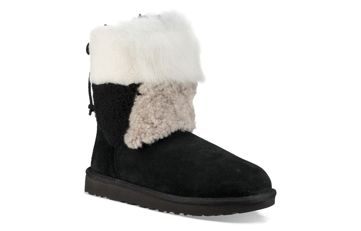 (WMNS) UGG Classic Short Patchwork Fluff Stay Warm Cozy Fleece Lined Black 1098071-BLK