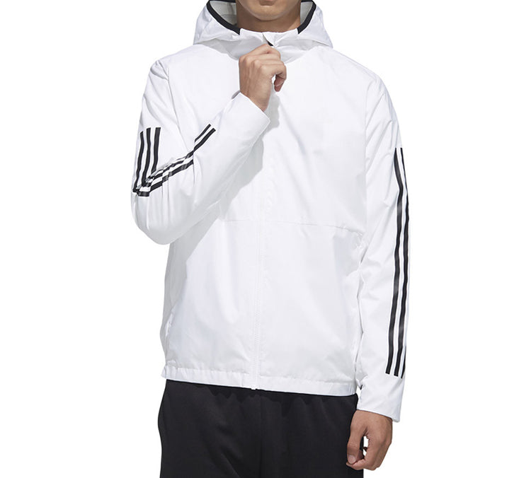 adidas Plaid Applique Sports Hooded Shirt Jacket Men White FM9430