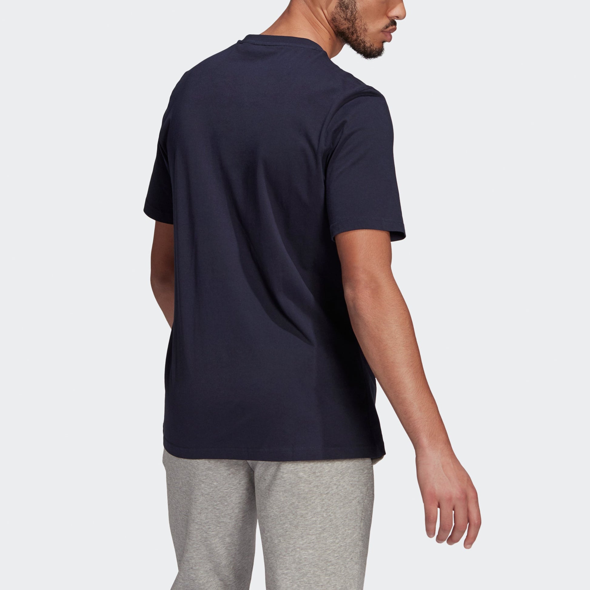 adidas Essentials Embroidered Logo Sports Round Neck Short Sleeve Navy Blue GK9649