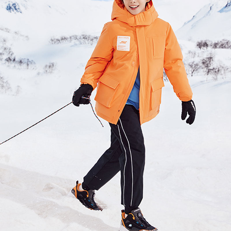 (GS) Skechers BASIC Letter Printed Woven Medium-Length Down Jacket 'Orange White' P423B038-0353