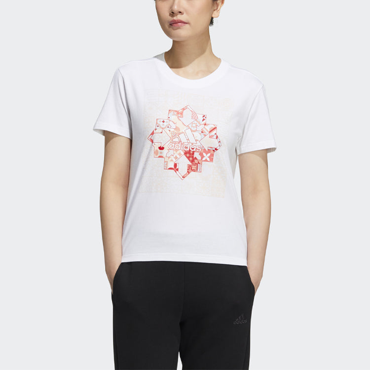 (WMNS) adidas CNY Limited Sports Round Neck Printing Short Sleeve White T-Shirt HC2808