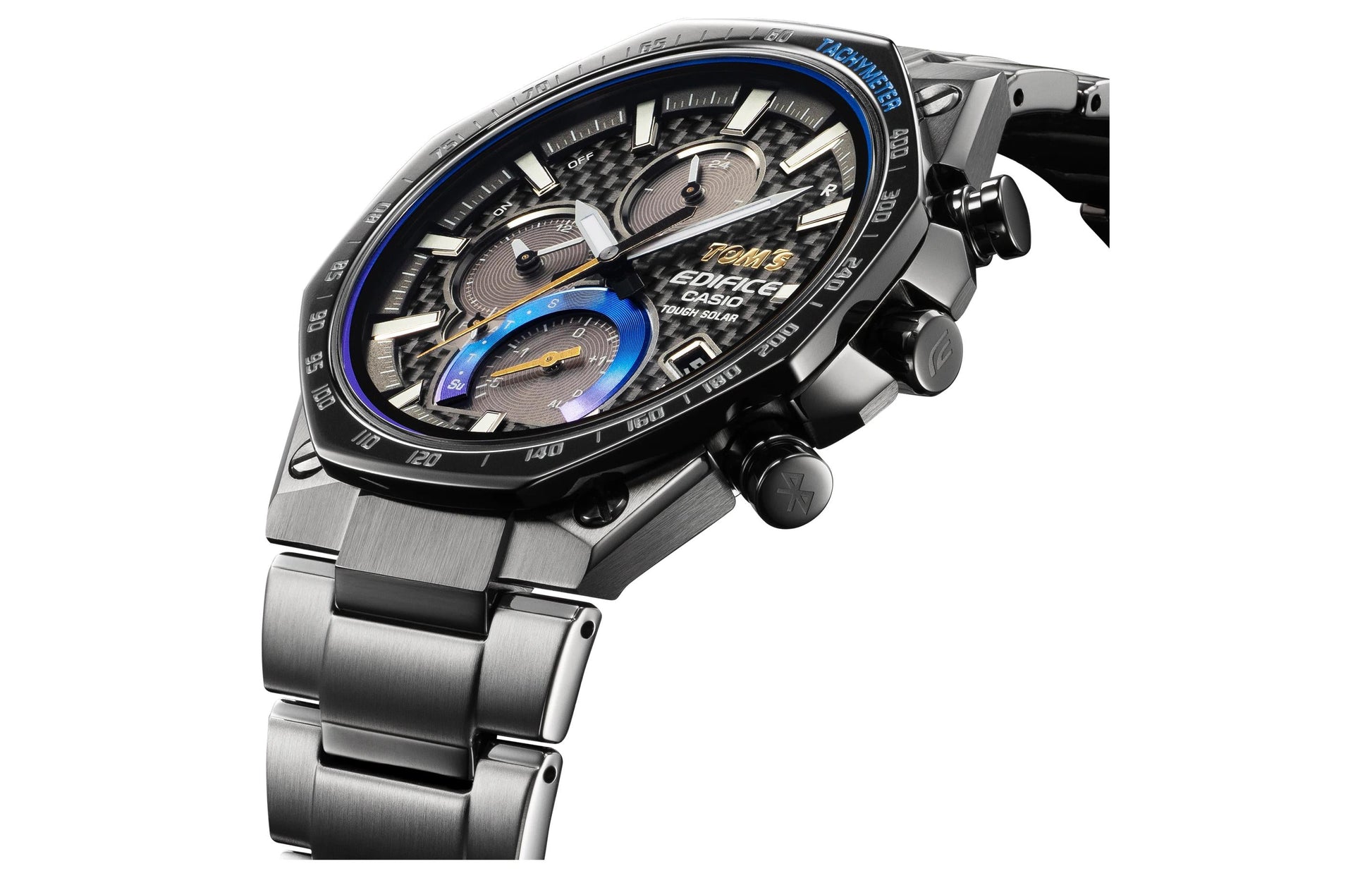 Men's CASIO EDIFICE Series quartz Automatic Calendar Stainless Steel Strap Mens Black Analog EQB-1100TMS-1AJR