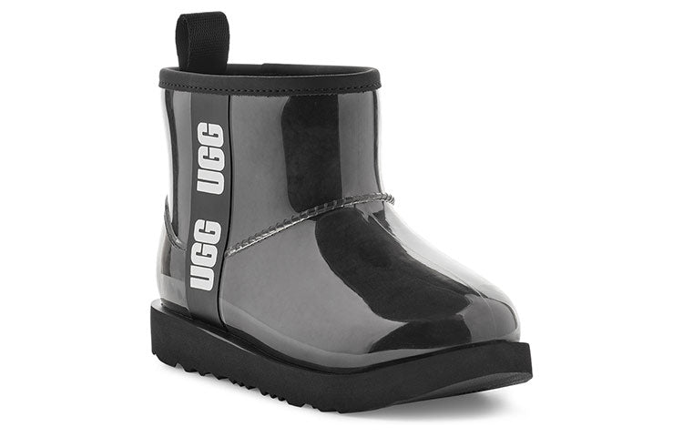 UGG Classic Clear Mini II Large LOGO Fleece Lined Big Boys Black 1112386K-BLK