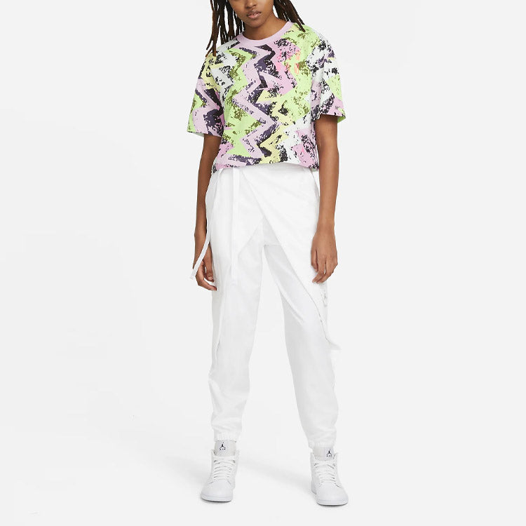 (WMNS) Air Jordan Heatwave Boxy Logo Embroidered Full Print Loose Sports Short Sleeve Light Pink T-Shirt DD0412-676