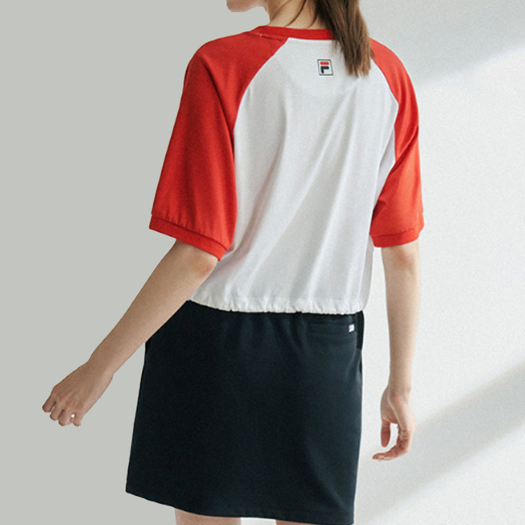 (WMNS) FILA FUSION FILA LOGO Short Sleeve Red White Splicing T11W022118F-RD