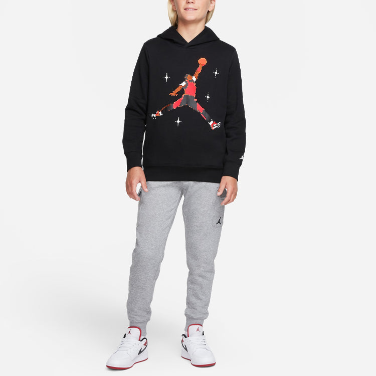 (GS) Air Jordan Large Pattern Printing Fleece Pullover hooded logo Boy Black DQ8749-010