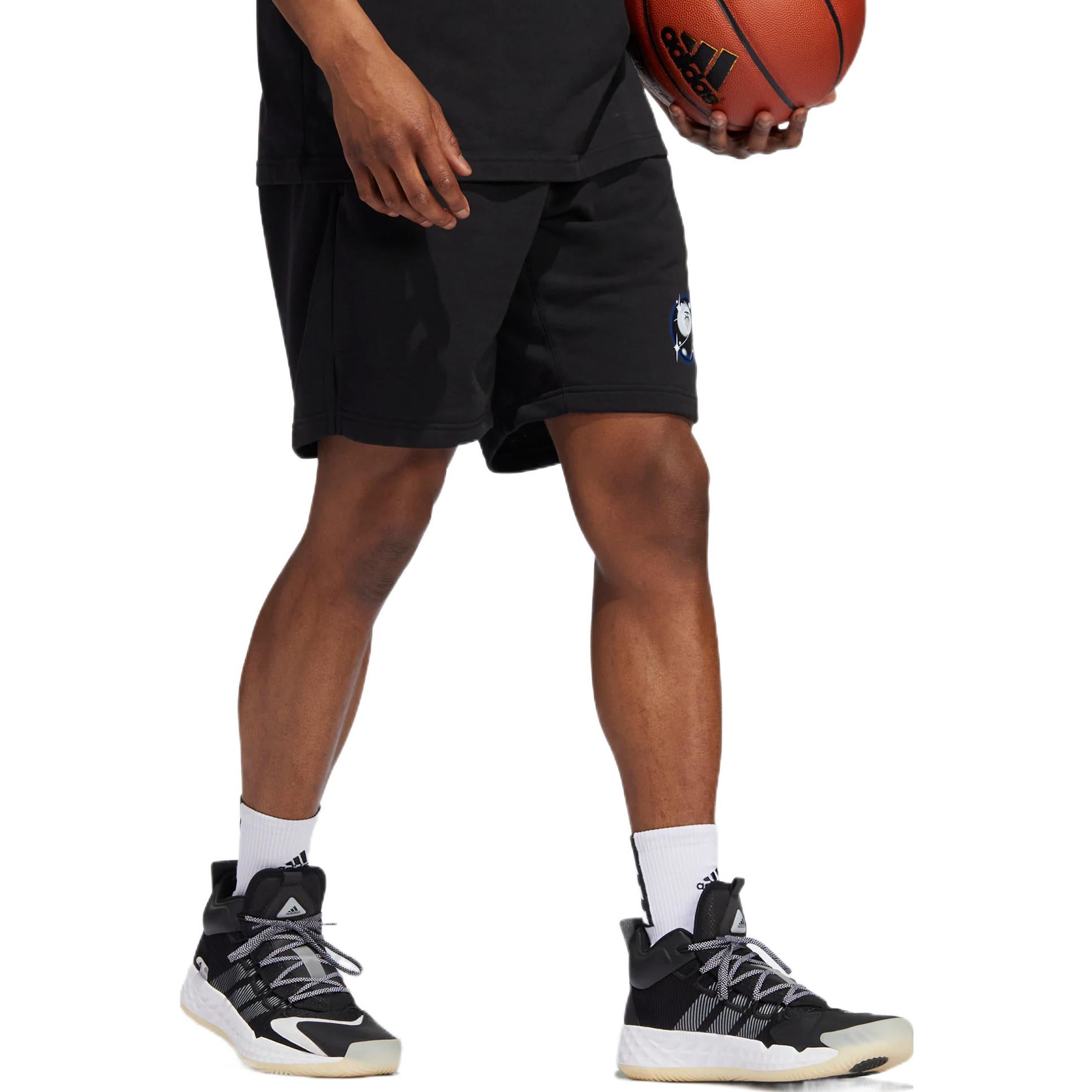 Men's adidas Tmac Short Solid Color Logo Printing Drawstring Lacing Straight Shorts Black HS8519