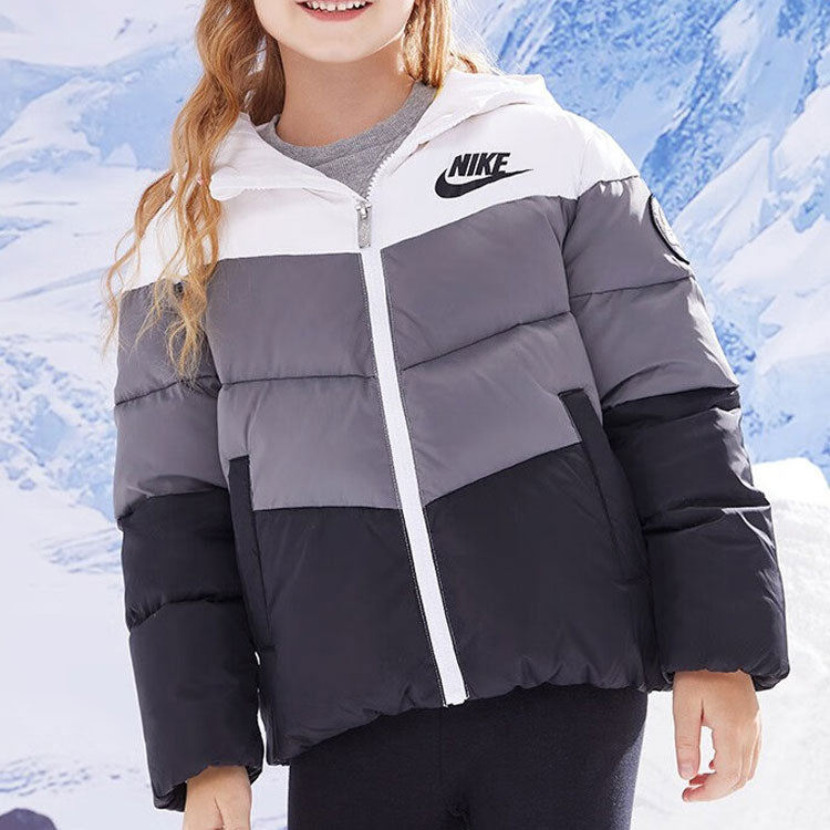 (PS) Nike Colorblock Chevron Puffer Jacket 'White Grey Black' NY2032191GS-006
