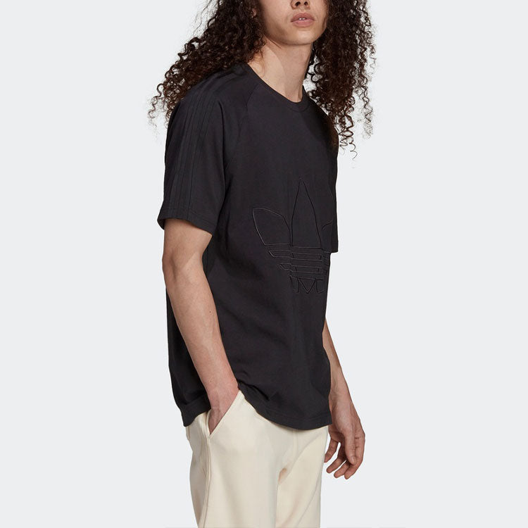 adidas originals Solid Color Logo Printing Round Neck Sports Short Sleeve Black H13461
