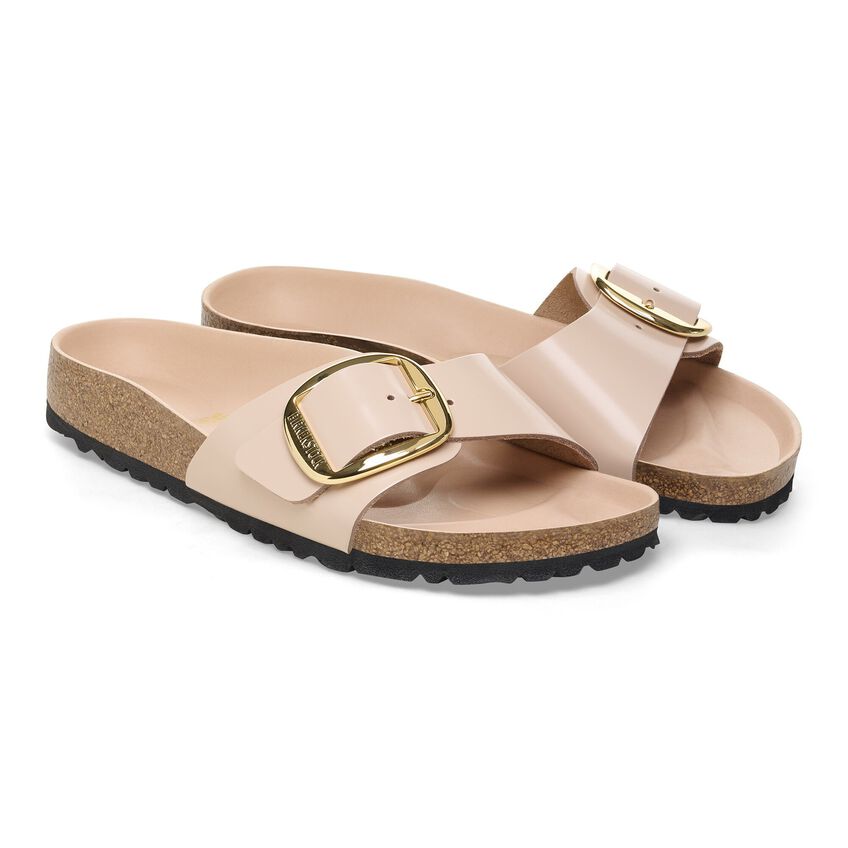 (WMNS) Birkenstock Madrid Big Buckle Natural Leather Patent Narrow FIt Sandals ' High Shine New Beige' 1026496